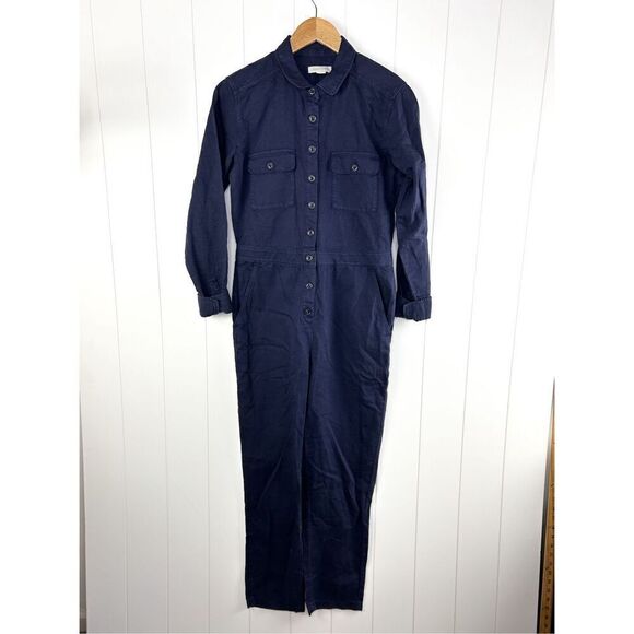Outerknown SEA Suit Navy Jumpsuit Long Sleeve Button‎ Linen Blend Coveralls XS - Picture 2 of 13